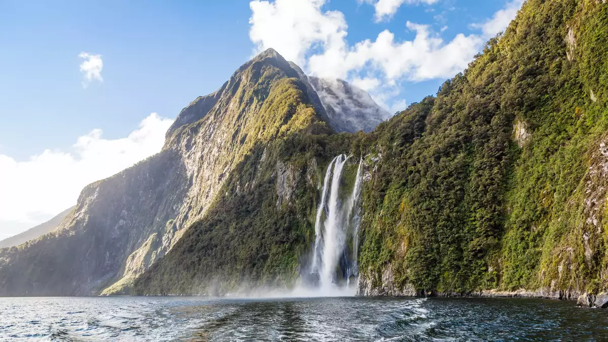 Waterfall cascading into Doubtful Sound, Fiordland Main Image