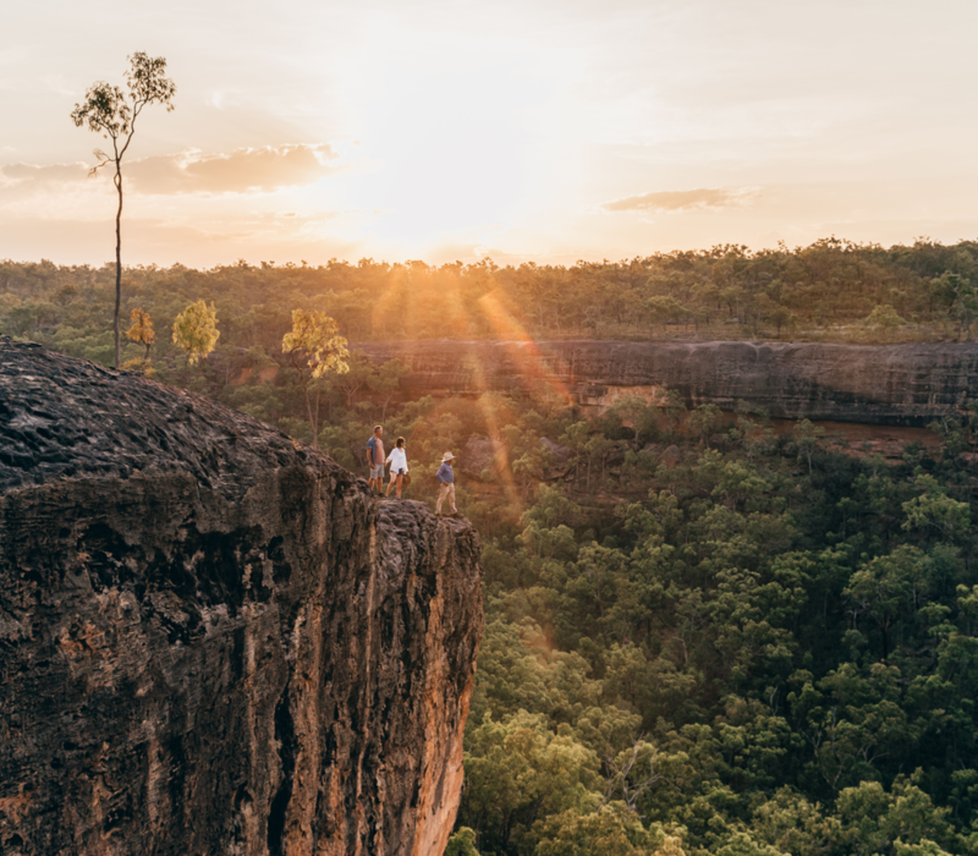 Stunning sunset views over the rugged sandstone escarpments of the Jarramali region in Cape York.